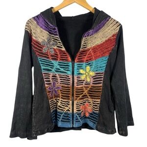 Bohemian Hippie Flower Colorful Zip Up Hoodie Medium